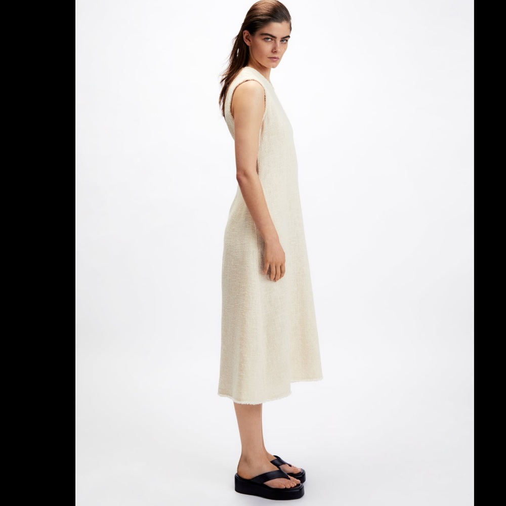 Zara frayed textured midi dress, rustic, neutral - Picture 3 of 12